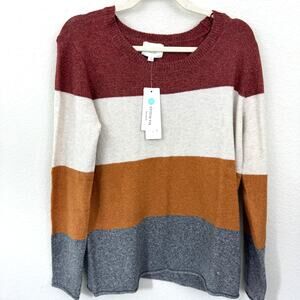 Stitch Fix Pinque Womens Pullover Sweater Size XL Striped Rust Stone Combo